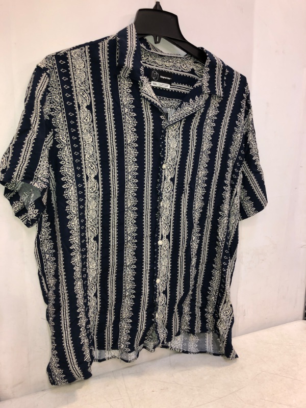 Photo 1 of Adult Striped Short Sleeve Button-Down Shirt - Original Use Navy Blue/Stripe XXL