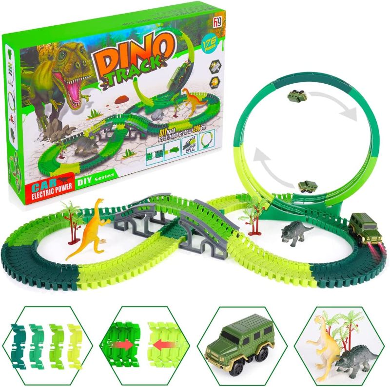 Photo 1 of Dinosaur Toy, LiveGo 176PCS Flexible Dinosaur Track Set with Race Car 360° Loop Create A Dinosaur World Road for Kids Boys Toddlers Girls Ages 3+ Birthday Gift
