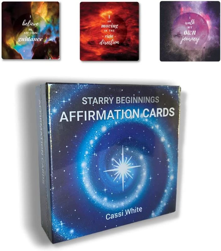Photo 1 of Starry Beginnings Oracle Affirmation Cards | Daily Positive Motivation Cards for Inspiration, Manifestation & Mindfulness |Meditation Accessories Cards| Self-Care Gifts for Men & Women 4.02 x 4.02 x 1.14 inches

