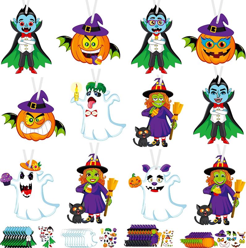 Photo 1 of 36 Sets Halloween Party Decorations Halloween Crafts Kits for Kids Pumpkins for Crafts DIY Halloween Tree Ornaments for Classroom Home Activity Tree Door Decor
