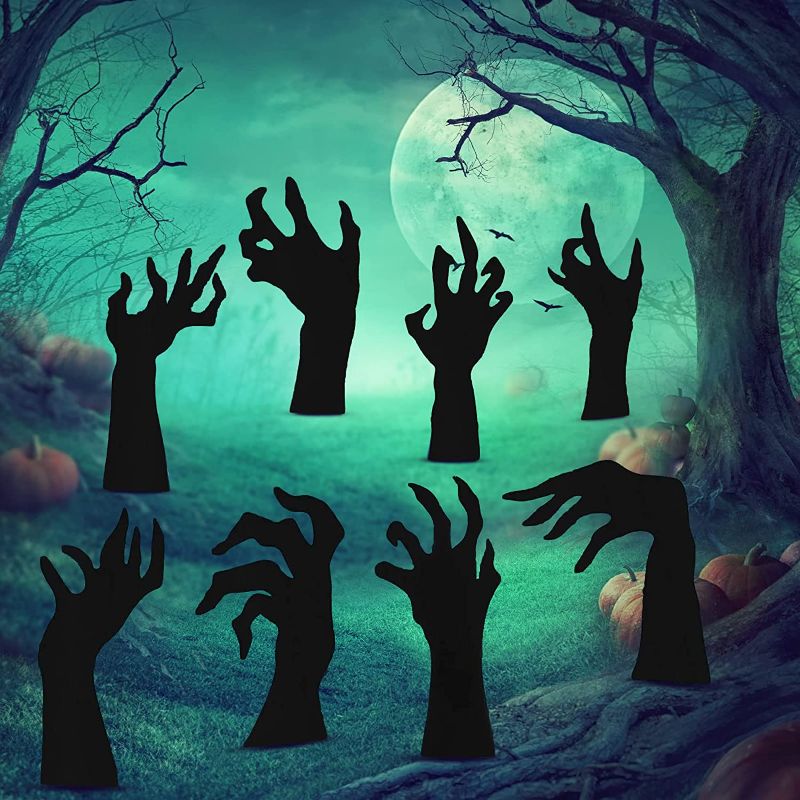 Photo 1 of 8 PCS Halloween Black Hands Yard Signs Outdoor Decorations with Stakes Scary Silhouette Halloween Decorations for Outdoor Yard Lawn Garden Halloween Decor
