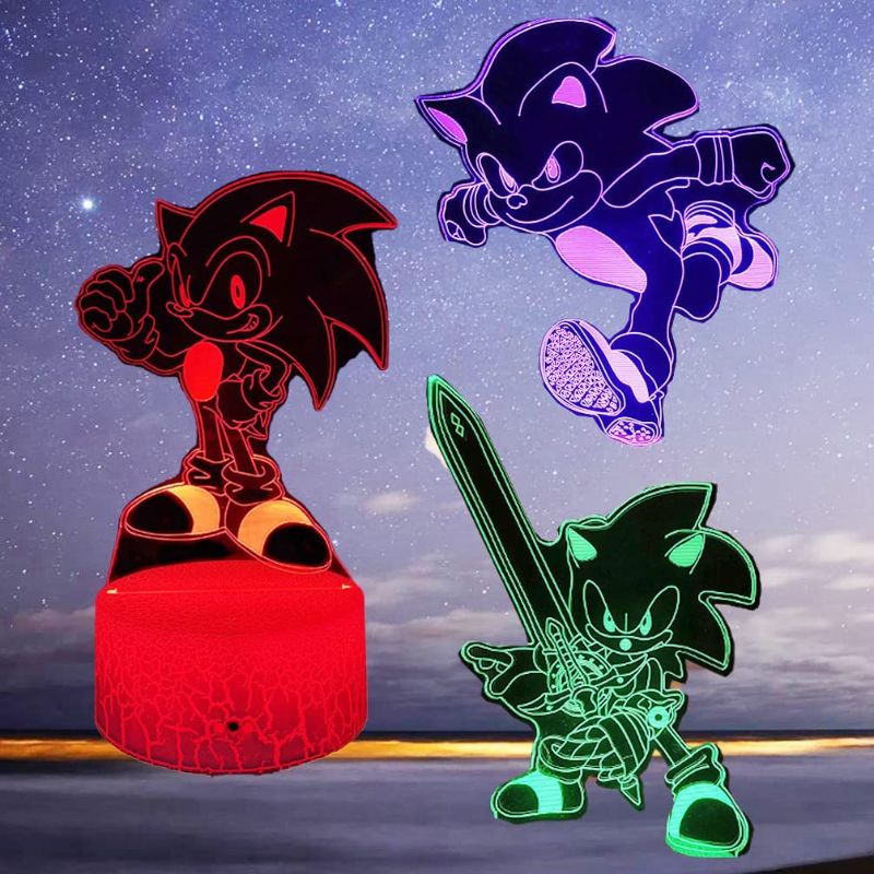 Photo 1 of 3D Illusion Sonic Night Light for Kids,The Hedgehog LED Lamp(3patterns)16 Colors Changed with Remote Control & Touch Bedroom Decor Table Desk Lamps for Boys Girls