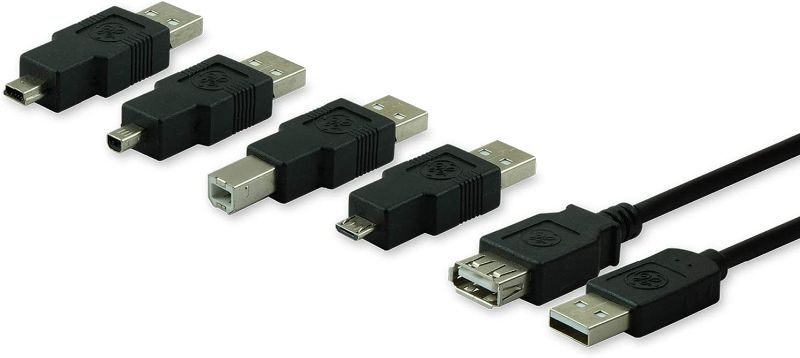 Photo 3 of GE Universal USB 2.0 Adapter Kit, 6ft. A Male to A Female Extension Cable, 4 Adapters Included: A Male to B Male, A Male to Mini B (4 Pin), A Male to Mini B (5 Pin), A Male to Micro USB, 33758-- Factory Seal