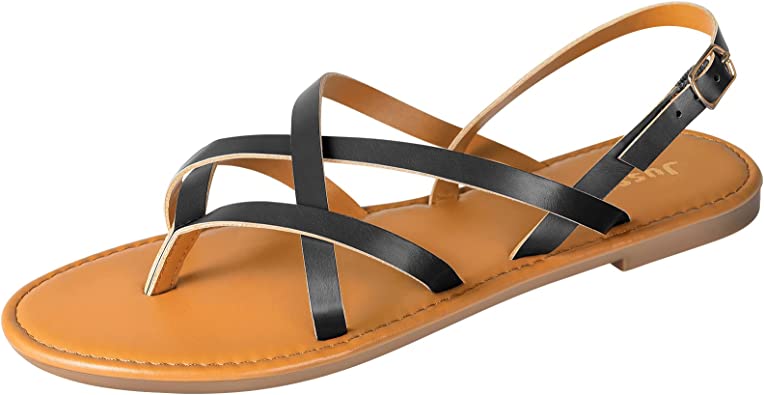 Photo 1 of Flat Sandals for Women Strappy Sandal, Jussy Adjustable Flat Sandals with Buckled Ankle Strap Simple Classic Sandals Ladies Sandals -- Size 9 - Black color