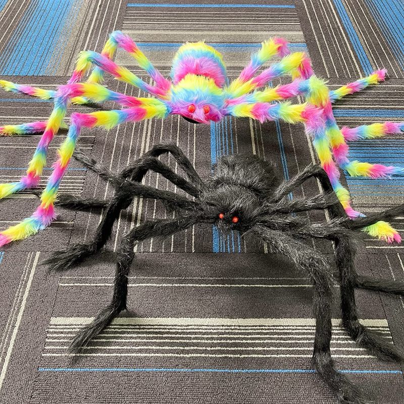 Photo 1 of  2 Pack 50"+35" Giant Halloween Spider Large Fake Scary Hairy Spiders for Halloween Decorations Outdoor Indoor Halloween Decor Yard Party Decoration