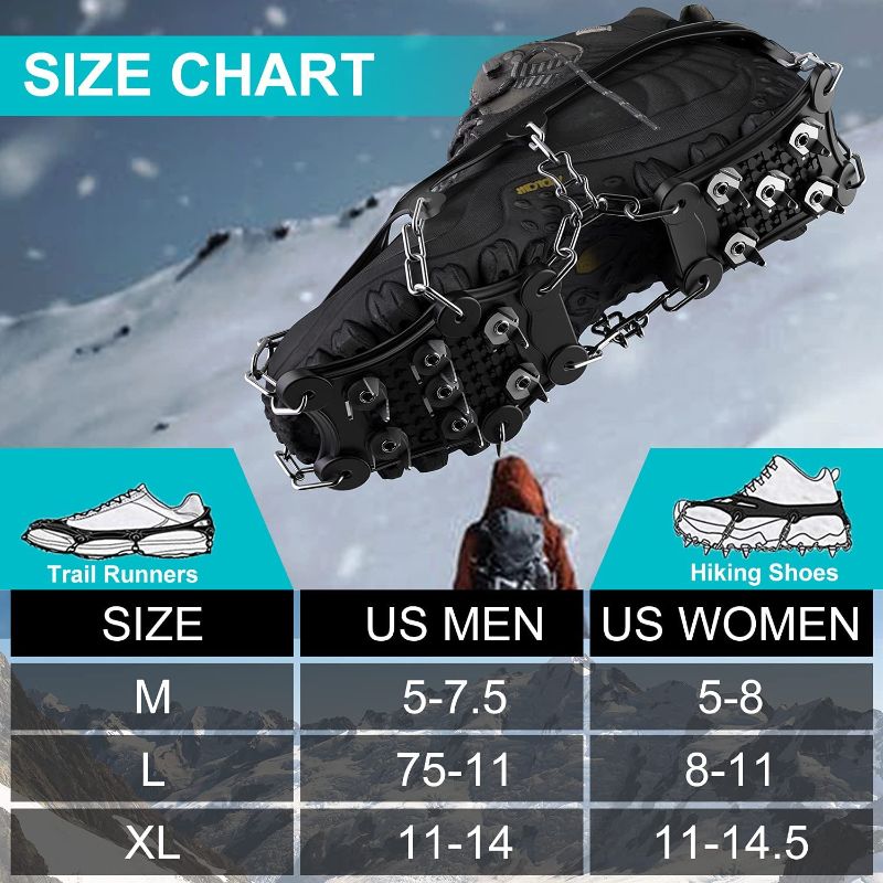 Photo 1 of Ice Cleats, VOROAR Crampons for Hiking Boots and Snow Shoes Non Slip Climbing Spikes Ice Grippers for for Men and Women Traction Cleats with Boot Chains and Microspikes SIZE MEDIUM
