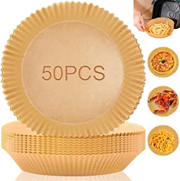 Photo 1 of 50 PCS Air Fryer Disposable Paper Liner, Round Air Fryer Paper Liners, Natural Parchment Paper for Air Fryer, Non-Stick, Oil-Proof, Food Grade Paper Liner for Baking Roasting Microwave 