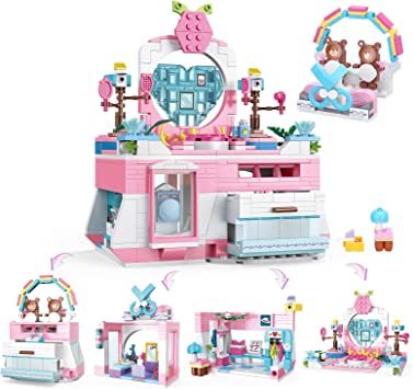 Photo 1 of BRICK STORY Girls Building Blocks Toys, 653 Pieces Creator 4in1 Pink Jewelry Box Building Kit, Friends Hair Salon City Sets, Educational Gift for Girls Age 6-12 and up-- Factory Seal