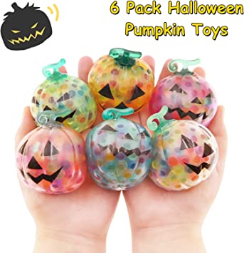 Photo 1 of Eavotoy 6 Pack Halloween Pumpkin Stress Balls Squishy Stress Relief Toys Fidget Toys for Kids Boys Girls Halloween Party Favors Gifts