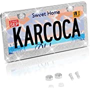 Photo 1 of 1 Pack Bling License Plate Frames for Women, Bedazzled Sparkly Cute Diamond Car License Plate Frame, Glitter Crystal Tag Frame, Stainless Steel Frame (White)
