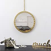 Photo 1 of 10 Inch Accent Gold Small Round Hanging Wall Mirror with Lace and Chain for Bedroom Living Room Entryway Bathroom Decor
