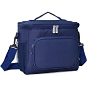 Photo 1 of 10L Blue Thickened Reusable Insulated Lunch Bag With Adjustable Shoulder Strap for Student, Women and Men Travel Picnic and School Lunch Box (Dark blue)
