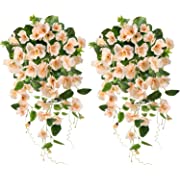 Photo 1 of Artificial Hanging Flowers Vine Ratta Hanging Silk Orchid Rose Flowers String Fake Wisteria Long Hanging Bush Flowers Wedding, Restaurant and Office Decoration Arrangement (Ivory)
