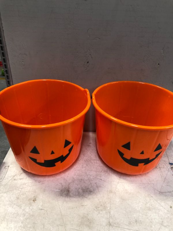 Photo 2 of 14" Jumbo Stackable Trick or Treat Halloween Pumpkin Pail - Hyde & EEK! Boutique™ (HAS SOME CRACKS AND HANDLE IS BROKEN) 2PCS

