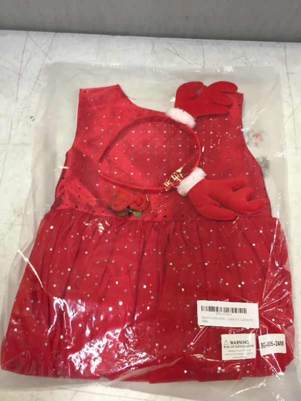Photo 2 of Baby Girls Christmas Red Costume Tutu Dress with Reindeer Headband Set for Party Outfits and Dress up (12-24M)
