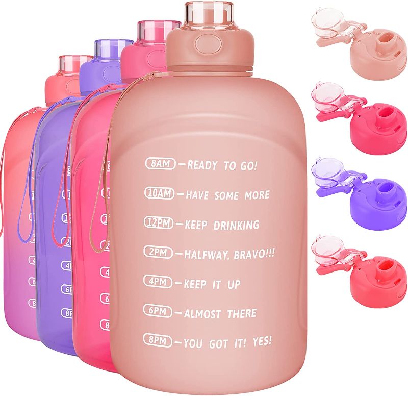 Photo 1 of 128oz Motivational Water Bottle with Time Marker & Removable Straw, BPA Free Drinking Water Bottle with Handle & Carry Strap, Leakproof Water Jug Ensure You Drink Enough Water Daily
