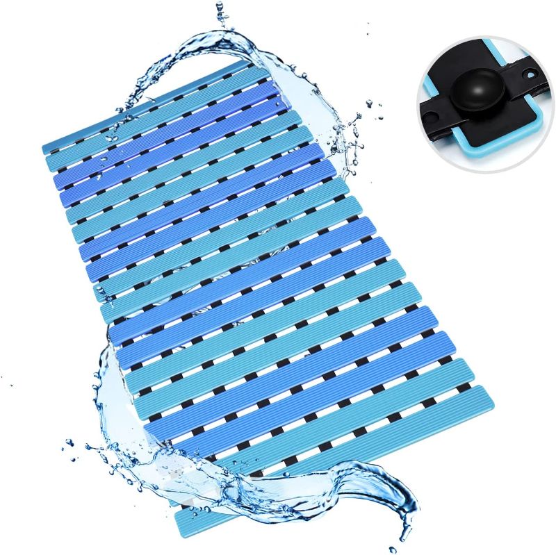 Photo 1 of 2NLF Bath Tub Mat, 16 x 25 Inch Non-Slip Shower Mats with Suction Cups and Drain Holes | Easy Dry Construction | Soft on Feet Bathtub Mats, Bathroom Accessories (Wave)
