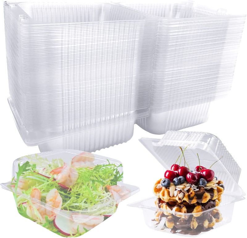 Photo 1 of 100 Pcs Clear Hinged Plastic Containers,Transparent Square Plastic Takeout Boxes,Disposable Clamshell Food Containers for Hamburger,Sandwiches,Cake,Salads,Pasta,Pastry

