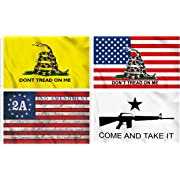 Photo 1 of 
KENPMA 4 Pieces Gadsden American Flag - Betsy Ross 2A 2nd Amendment Flag - Come and Take It Flag - Don't Tread On Me Flag 3x5 ft with Grommets - Printed Polyester - Indoor/Outdoor - Vivid ColorKENPMA 4 Pieces Gadsden American Flag