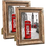 Photo 1 of Amazon Brand – Pinzon 2 Pack Picture Frames 5x7, Rustic Distressed Photo Frame for Wall Hanging or Tabletop Display, Brown (Set of 2)
