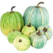 Photo 1 of 7 Pcs Assorted Artificial Teal Green Pumpkins Harvest Pumpkins Decorative Pumpkins Foam Pumpkins for Farmhouse Rustic Fall Thanksgiving Halloween Table Centerpiece Mantel Kitchen Decor
