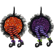 Photo 1 of 2 Pack Halloween Witch Wreaths Halloween Hocus Pocus Wreaths, 16 Inch Artificial Purple Orange Witch Legs Wreath, Halloween Door Signs Hanging Ornaments for Home Window Wall Porch Halloween Party
