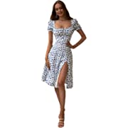 Photo 1 of Floerns Women's Ditsy Floral Sweetheart Puff Sleeve A Line Midi Dress XS
