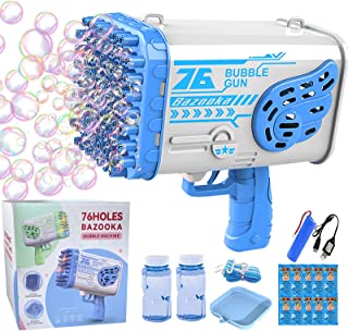 Photo 1 of 76-Holes Bazooka Bubble Machine Gun with Colorful Lights, Bubble Solution for Kids Adult Automatic Bubble