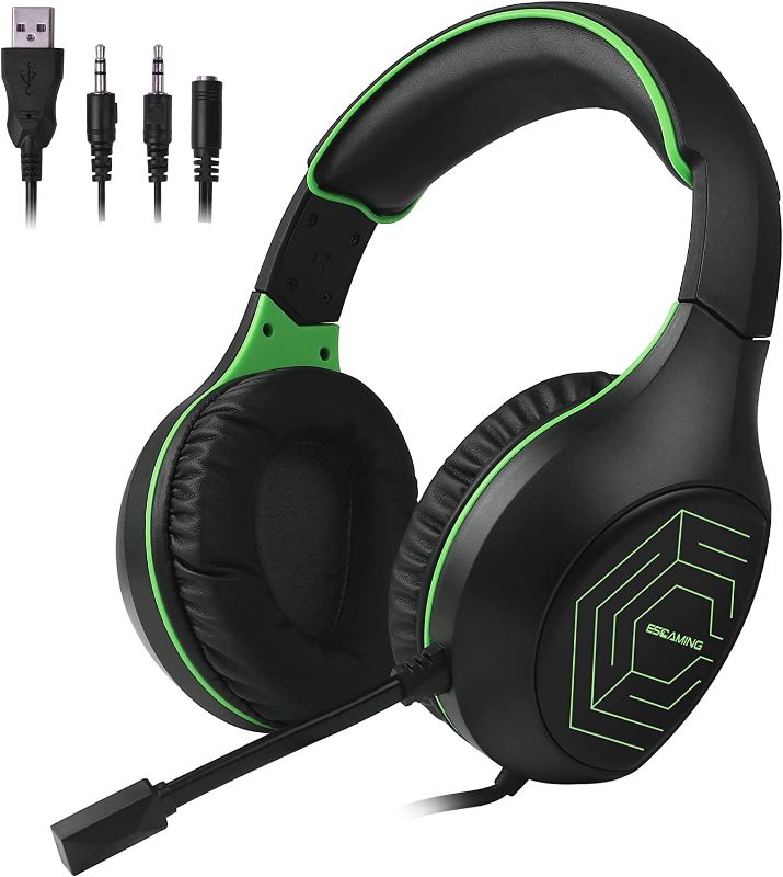 Photo 1 of ESGAMING Gaming Headset with Mic LED Light On Ear Gaming Headphone PS4,3.5mm Wired Gaming Headset for PC Laptop Xbox One Gamer Headphone(Green)
