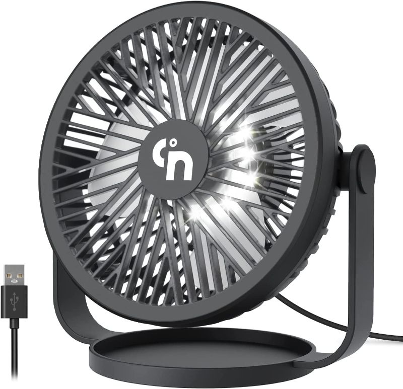 Photo 1 of GagetElec USB Desk Fan with LED Night Lights,3 Speeds Desktop Cooling Mini Fan,360°Rotation Strong Wind USB Table Fan,Small Personal Travel Fan for Home Office Desktop Office Table 5.3 Inch (T5-02)
