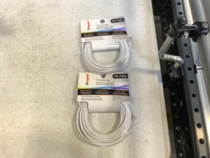 Photo 2 of Legrand - On-Q CAT 5e Patch Cable, 10Gbps Ethernet Speed, Computer Networking Cord/Data Cable, 25-foot, AC3525WHV1 2 pack 
