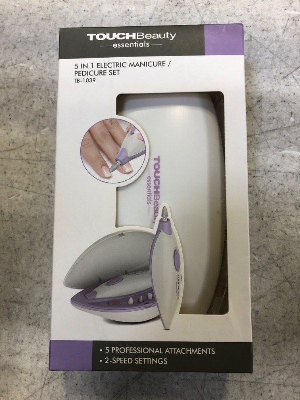 Photo 1 of TOUCHBeauty Electric Nail File Drill Buffer Pedi Tool Manicure & Pedicure Set with Case 5 Bits for Nails Shaping Polishing Callus Trimmer Purple TB-1039
