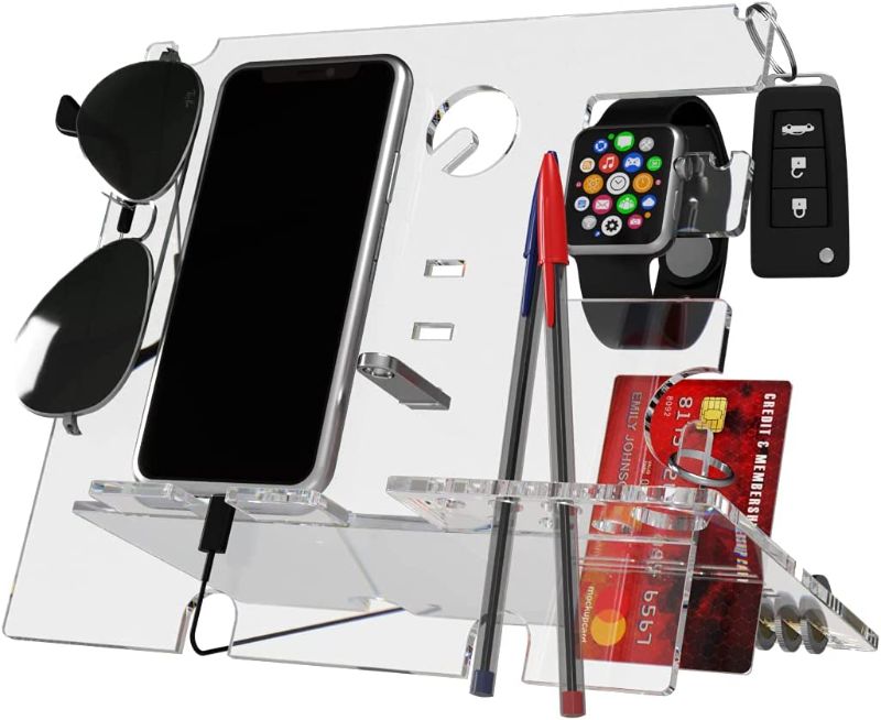 Photo 1 of Tooby Acrylic Clear Cell Phone Stand Holder for Desk , Mens Docking Station and Organizer , Fathers Day Docking Station , Entryway Charging Catchall
