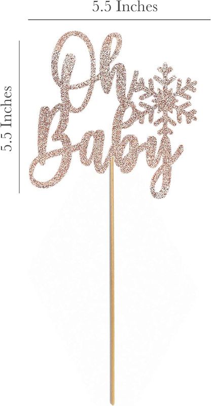 Photo 1 of (Set of 2) Snowflake Oh Baby Cake Topper or Centerpiece, Rose Gold Glitter Winter Baby Shower Decorations, Wonderland or Gender Reveal Party Decor (Set of 2)
