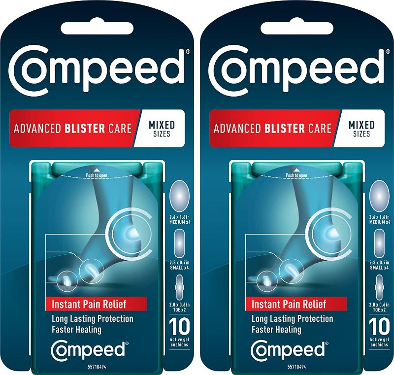 Photo 1 of Compeed Advanced Blister Care 10 Count Mixed Sizes Pads (2 Packs), Hydrocolloid Bandages, Heel Blister Patches, Blister on Foot, Blister Prevention & Treatment, Waterproof Cushions, Packaging May Vary
