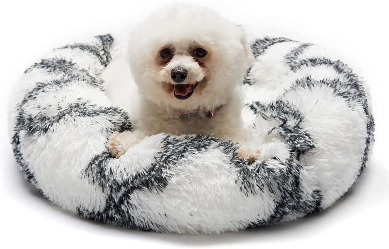 Photo 1 of  HANHVOIS Calming Cat Bed for Cats Dogs Donut Round Pet Beds for Small Dogs Fluffy Washable Small Medium Large Dog Beds Anti Anxiety Cushion Plush Kennel Size: 32 Inch
