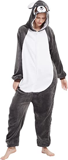Photo 1 of BEVITA Bear Onesie Adult Animal Raccoon Costume Plush One Piece Pajamas for Women Cosplay Halloween Christmas Sleepwear - XS -