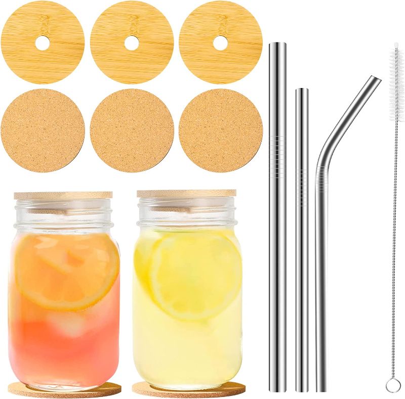 Photo 1 of 3 Pack Regular Mouth Mason Jar Lids, Bamboo Mason Jar Lids with Straw Hole