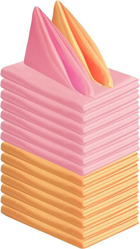 Photo 1 of 16 Pieces Pink + Light Gold Satin Napkins Soft Dinner Napkins Square Table Napkins 20 x 20 Inches for Restaurant Weddings Party Dinner Decoration