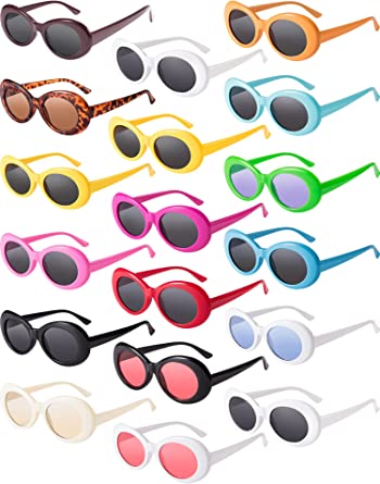 Photo 1 of Blulu 18 Pairs Retro Clout Oval Sunglasses Goggles for Women Men Clout Glasses Pack Goggles Colorful Thick Frame Punk Round Lens Sunglasses Assorted Color Glasses for Women Men Girls Boys Teenagers