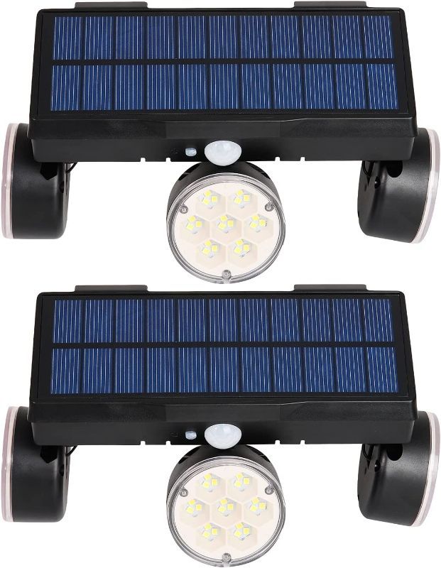 Photo 1 of 63LEDs Solar Flood Lights, Cusstar Motion Sensor Outdoor Lights with 360° Rotatable Lighting Angle, Wireless Security Motion Detector Lights for Outside, 3 Working Modes, Black, 2 Pack