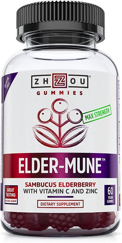 Photo 1 of Zhou Nutrition Elder-Mune Sambucus Elderberry Gummies with Zinc and Vitamin C for Adults & Kids (Age 4+) Immune Support with Antioxidants, Vegan, Gluten Free, Non-GMO, 30 Servings, 60 Gummies - EXP 10/22 -