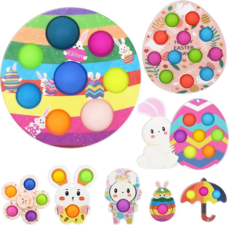 Photo 1 of 8 Pack Dimples Fidget Toys Set, Pop Poppet Popper it Hard Shell Push Bubble Fidgets, Stress Relief Holiday Themed Decoration Gift Easter Basket Stuffers for Kids with Lanyard