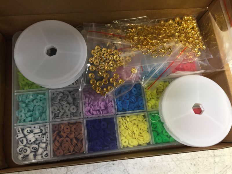 Photo 1 of 5700+Pcs Clay Beads Flat Round for Jewelry Making Kit Polymer Heishi Beads DIY Arts Craft 22Colors Beads for Necklace Earring Anklet Ring Pendant Letter Beads and Bracelets Making