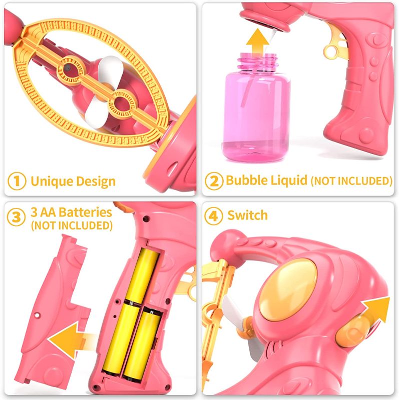 Photo 1 of Bennol Bubble Machine Gun for Girls Kids, Automatic Bubble Gun Blower Maker Bubbles in Bubble Machine Gun for Toddlers Girls, Summer Indoor Outdoor Party Gift Toy for 3 4 5 6 Years Old Pink