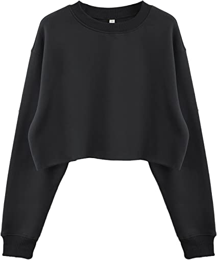 Photo 1 of Amazhiyu Women' s Pullover Cropped Sweatshirt Crew Neck Long Sleeve Fleece Crop Tops Black, XL
