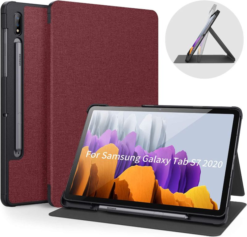 Photo 1 of Bokeer Designed for Samsung Galaxy Tab S7 11 Inch Case 2020 with S Pen Holder SM-T870/875/878, Shockproof Protective Smart Folio Case, PC Hard Back Cover, Support Auto Wake/Sleep (Wine Red)