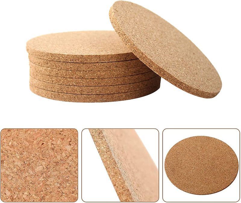 Photo 1 of 16 pc Plain Round Tabletop Cork Coasters for Drinks Heat Resistant Absorbent Drink Coasters for Tabletop Protection Cork Coasters for Plants Rustic Coasters for Bar Coffee Table Nightstand Home Office
