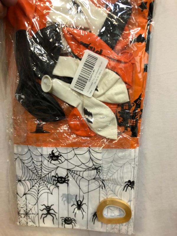 Photo 2 of 2 Pack Halloween Haunted House and Spider Tablecloths with 12 Pcs Halloween Balloons, Trick or Treat Halloween Tablecloth - Halloween Rectangle Table Cover for Halloween Decorations and Party Supplies
