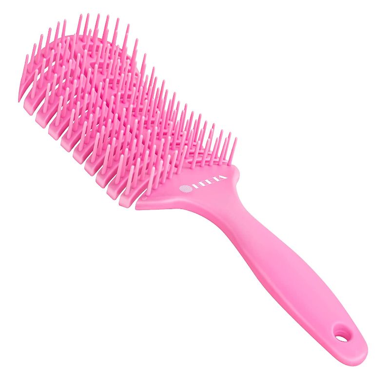 Photo 1 of 2HEETA Curved Vented Styling Hair Brush for Dry Wet Hair, Fast Blow Drying Brush for Women, Men, and Kids Long Thick Thin Curly Tangled Hair, Detangling brush Makes Hair Smooth reduces Frizzy (Pink)
